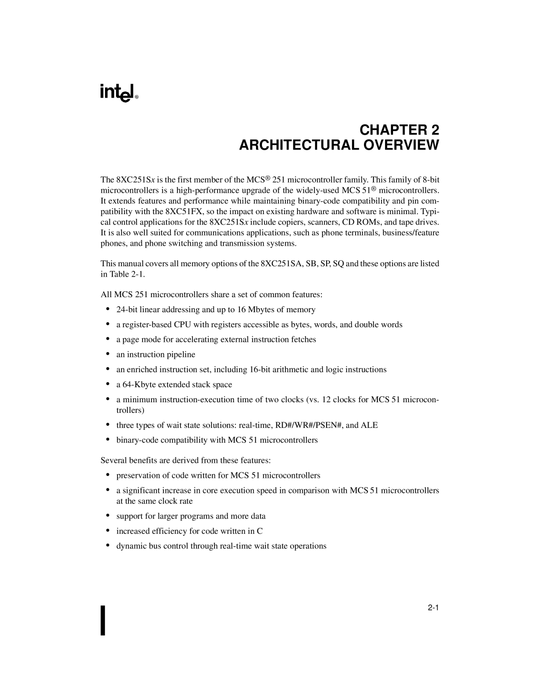 Intel 8XC251SB, 8XC251SA, 8XC251SP, 8XC251SQ, Embedded Microcontroller manual Chapter Architectural Overview 