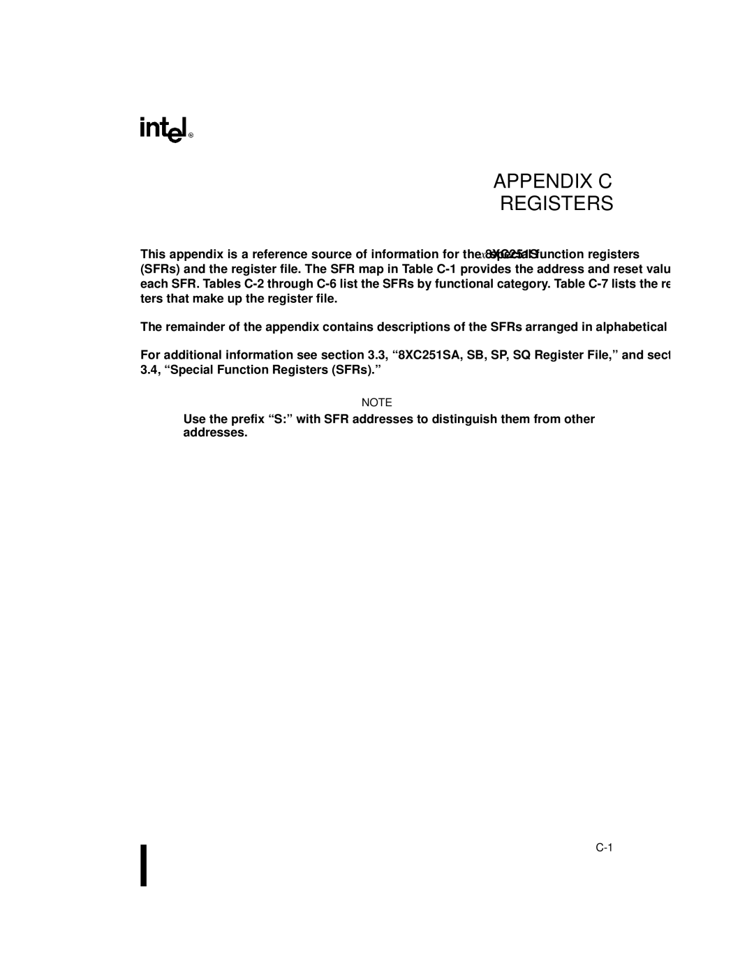 Intel 8XC251SB, 8XC251SA, 8XC251SP, 8XC251SQ, Embedded Microcontroller manual Appendix C Registers 