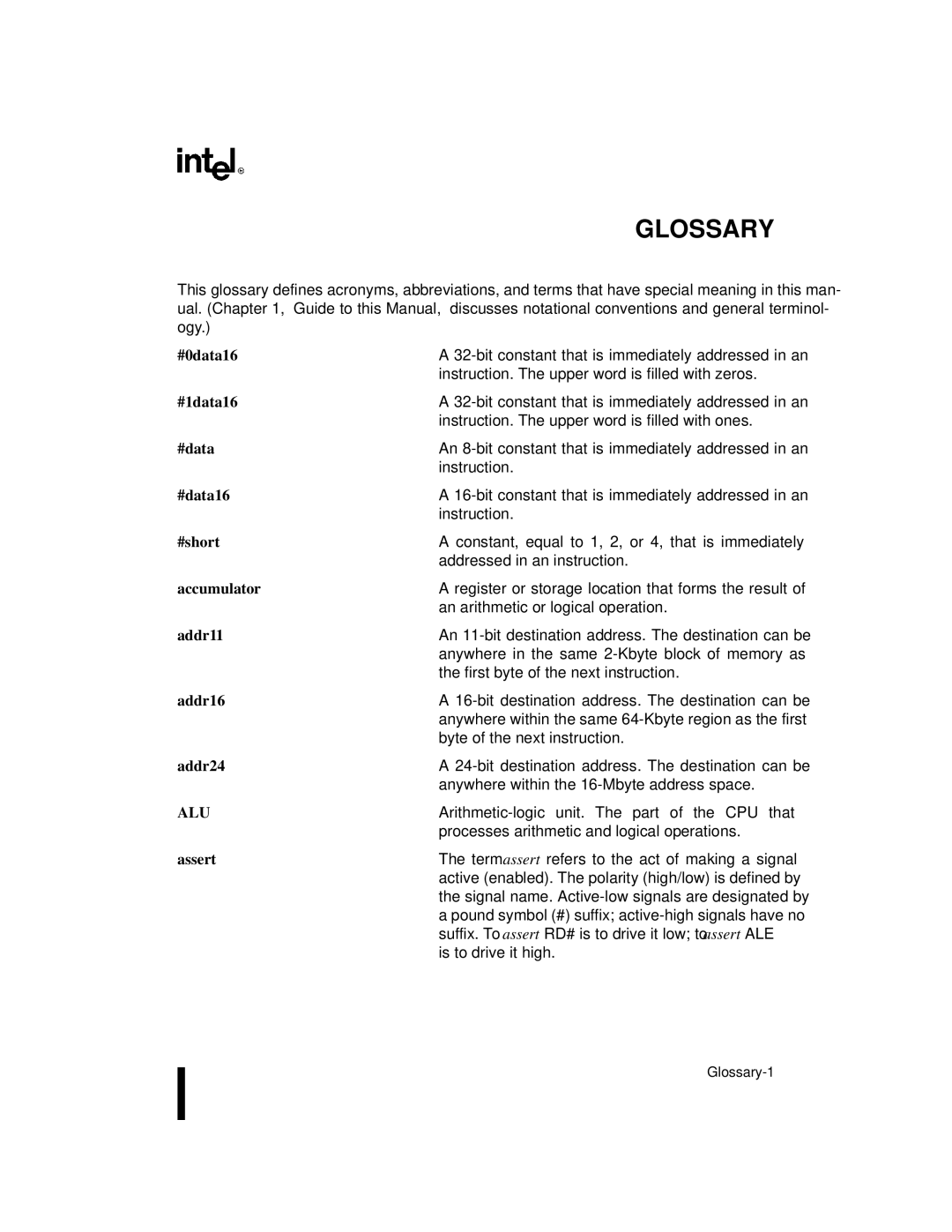 Intel Embedded Microcontroller, 8XC251SA, 8XC251SP, 8XC251SQ, 8XC251SB manual Glossary 