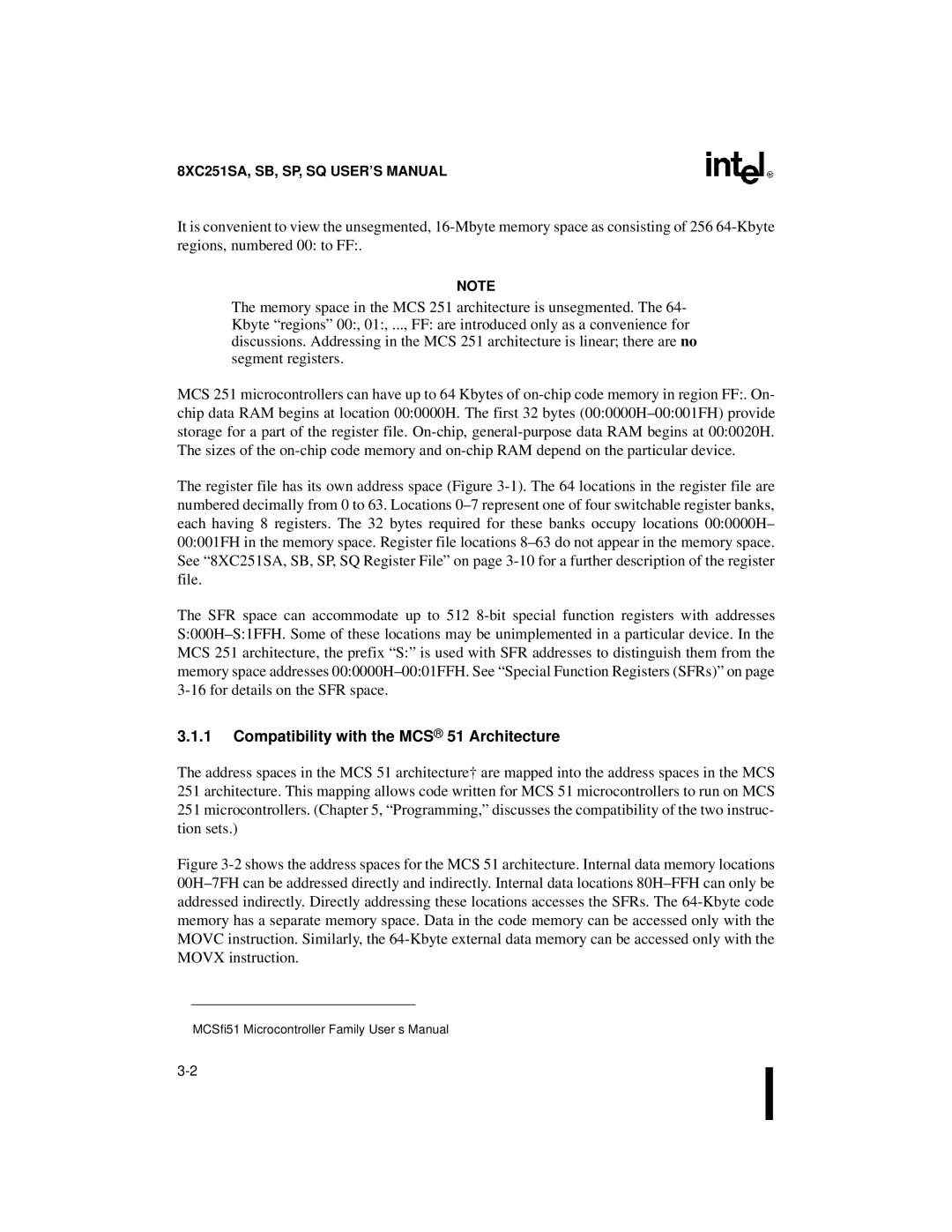 Intel Embedded Microcontroller, 8XC251SA, 8XC251SP, 8XC251SQ, 8XC251SB manual Compatibility with the MCS 51 Architecture 