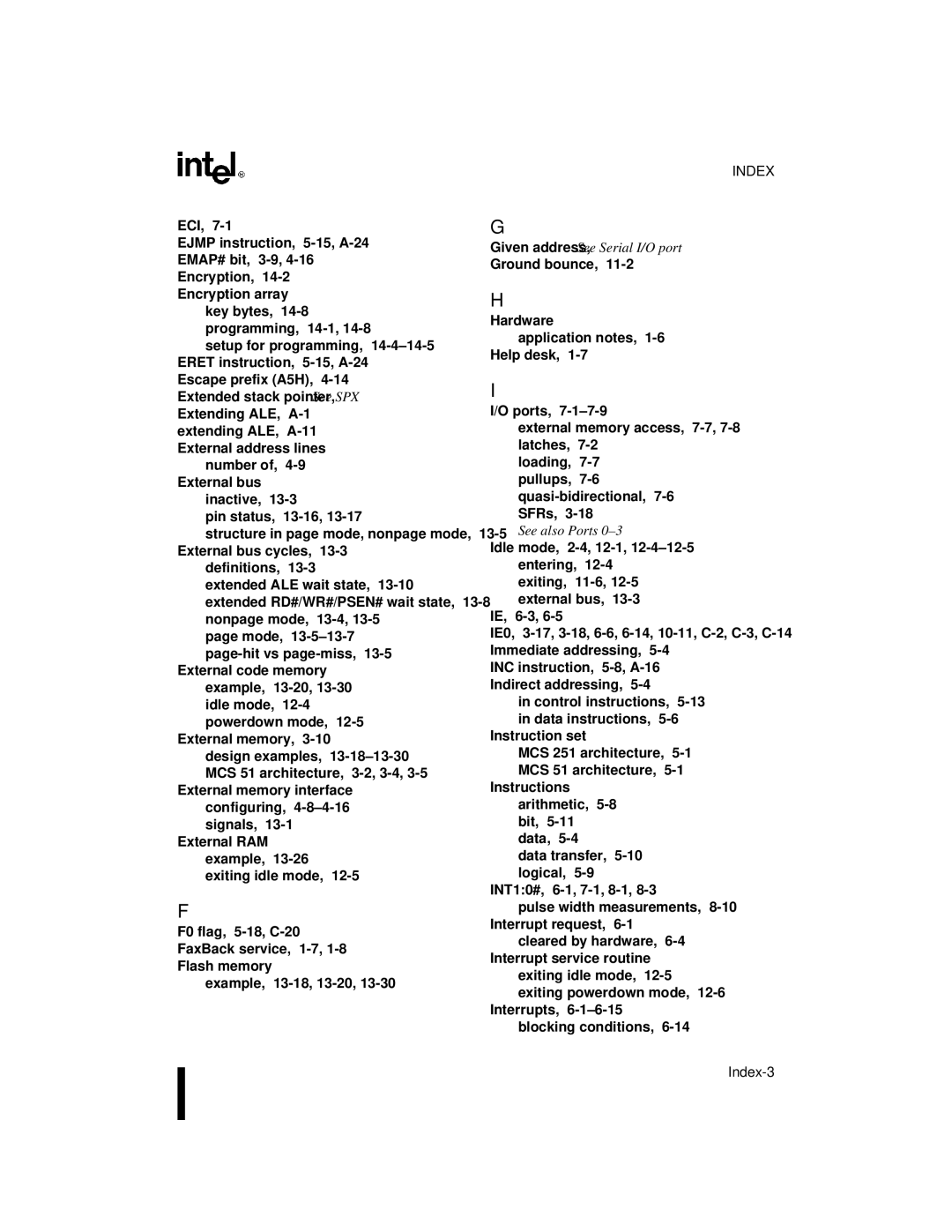 Intel 8XC251SP, 8XC251SA, 8XC251SQ, 8XC251SB, Embedded Microcontroller manual Index-3 