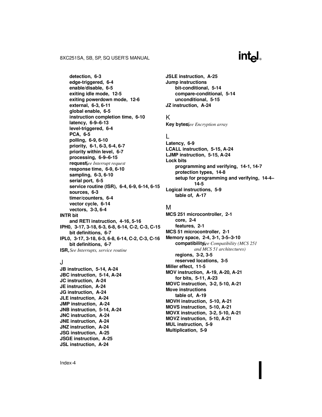 Intel 8XC251SQ, 8XC251SA, 8XC251SP, 8XC251SB, Embedded Microcontroller manual Index-4 