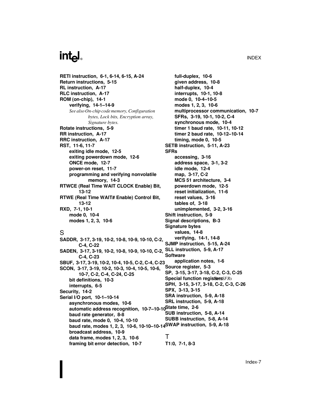 Intel 8XC251SA, 8XC251SP, 8XC251SQ, 8XC251SB, Embedded Microcontroller manual Index-7 