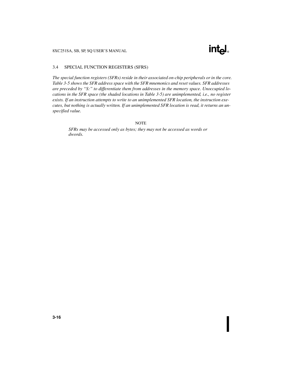 Intel 8XC251SB, 8XC251SA, 8XC251SP, 8XC251SQ, Embedded Microcontroller manual Special Function Registers Sfrs 