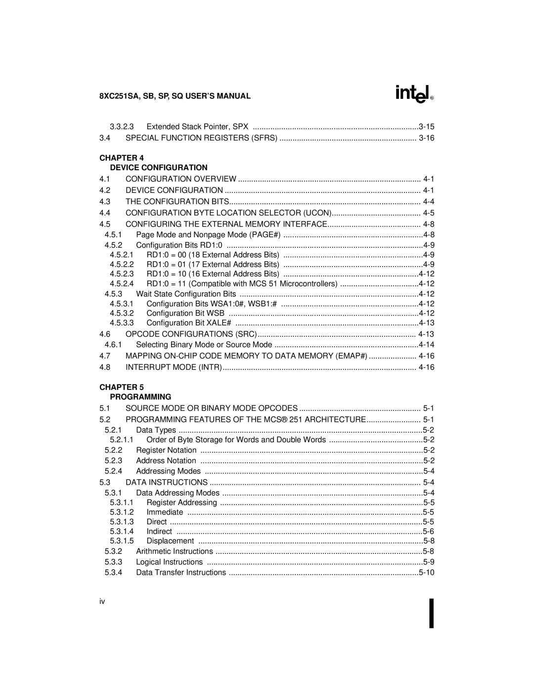 Intel 8XC251SP, 8XC251SQ, 8XC251SB, Embedded Microcontroller manual 8XC251SA, SB, SP, SQ USER’S Manual 