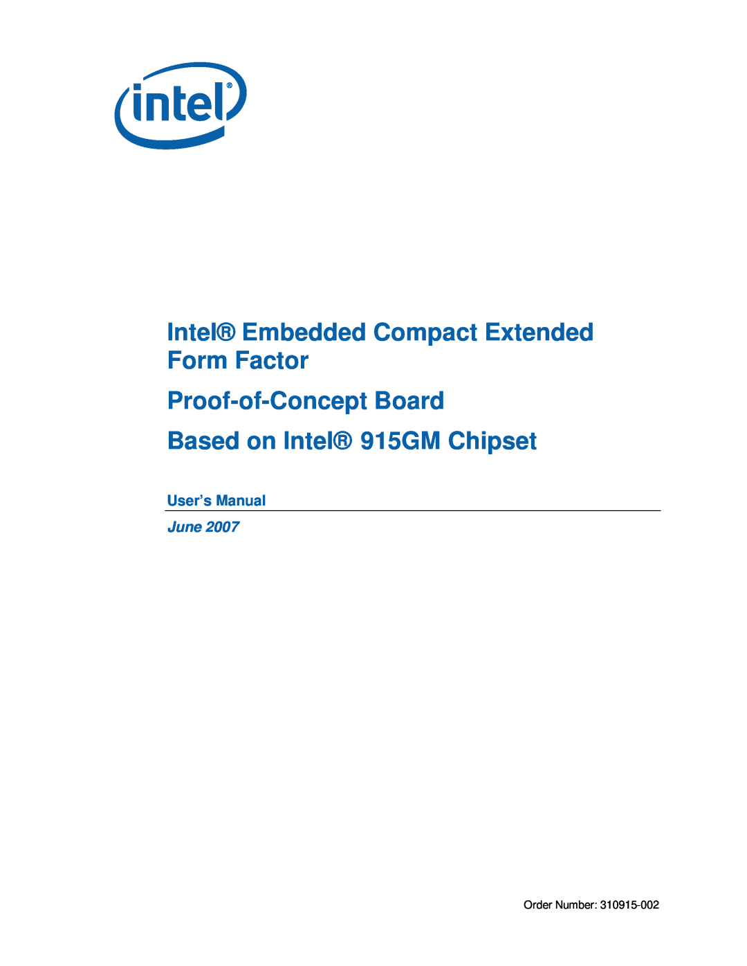 Intel user manual Intel Embedded Compact Extended Form Factor, Proof-of-ConceptBoard, Based on Intel 915GM Chipset 