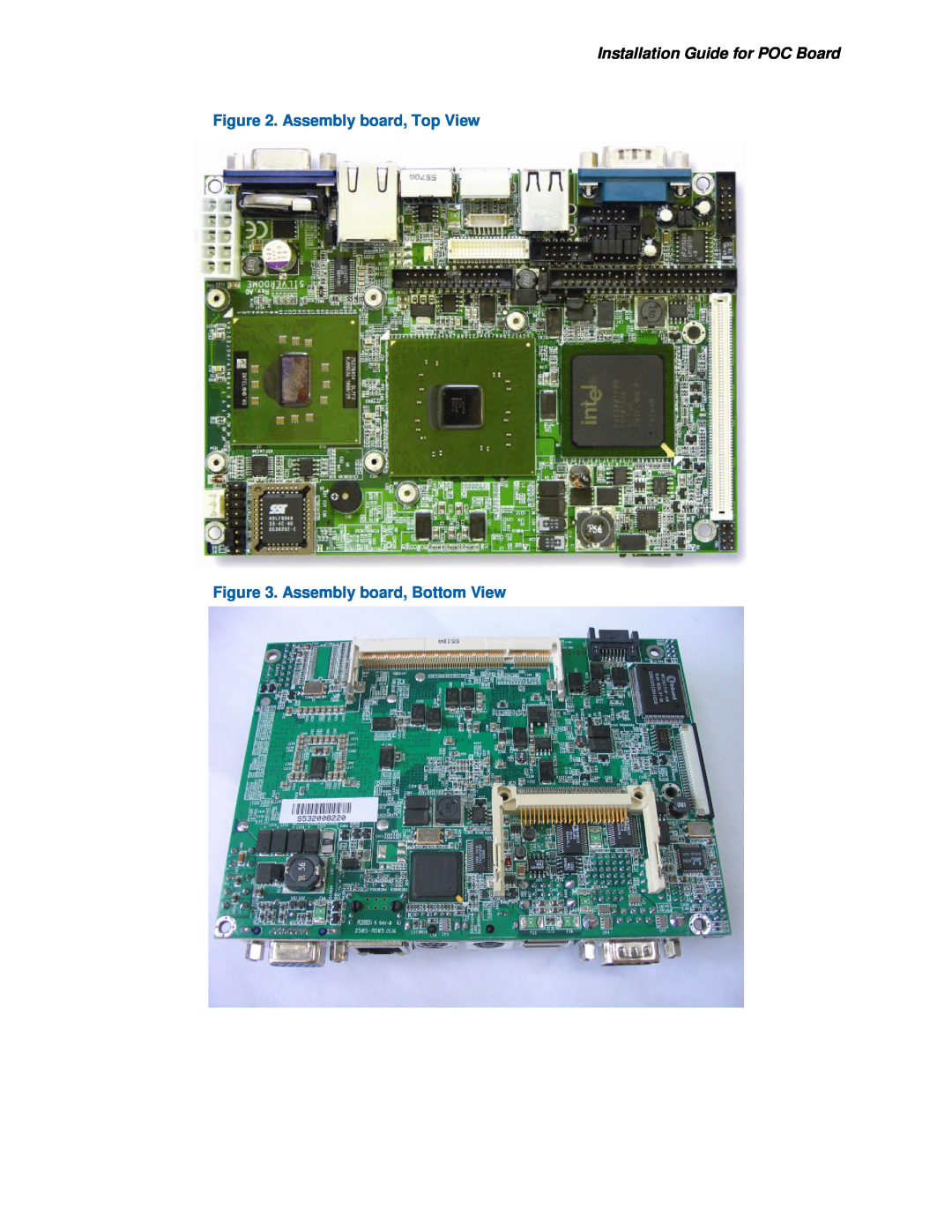 Intel 915GM user manual Assembly board, Top View, Assembly board, Bottom View, Installation Guide for POC Board 