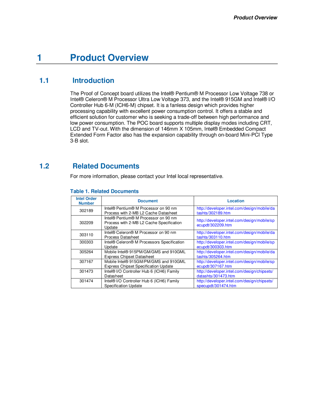 Intel 915GM user manual Introduction, Related Documents 