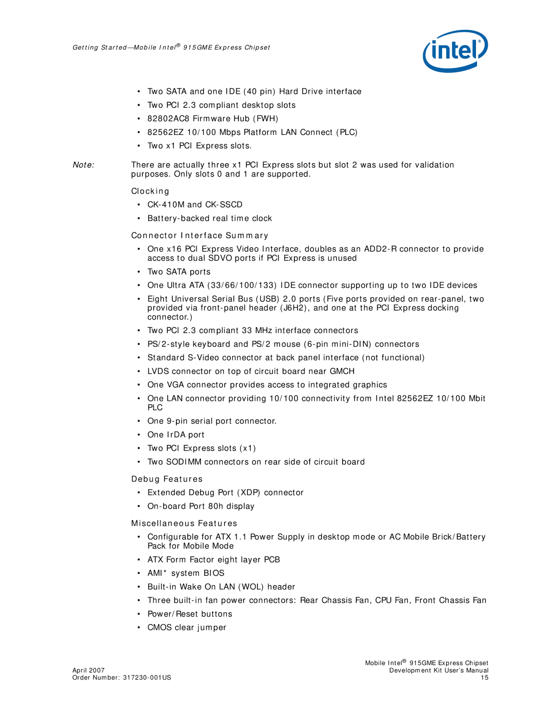 Intel 915GME user manual Clocking 