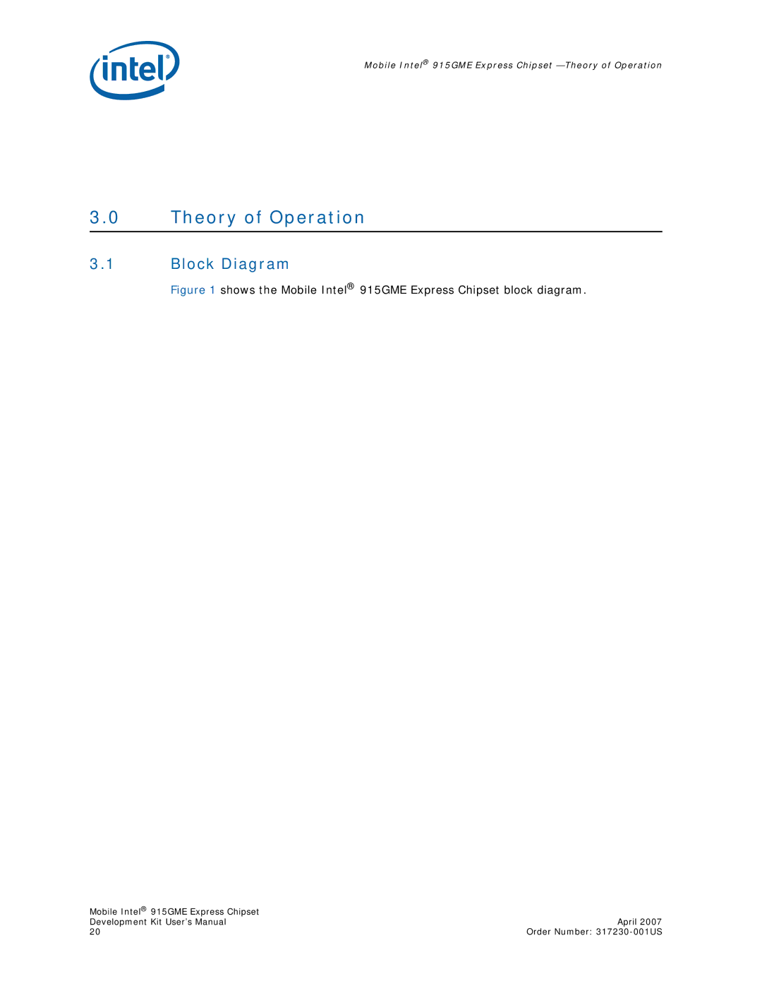 Intel 915GME user manual Theory of Operation, Block Diagram 