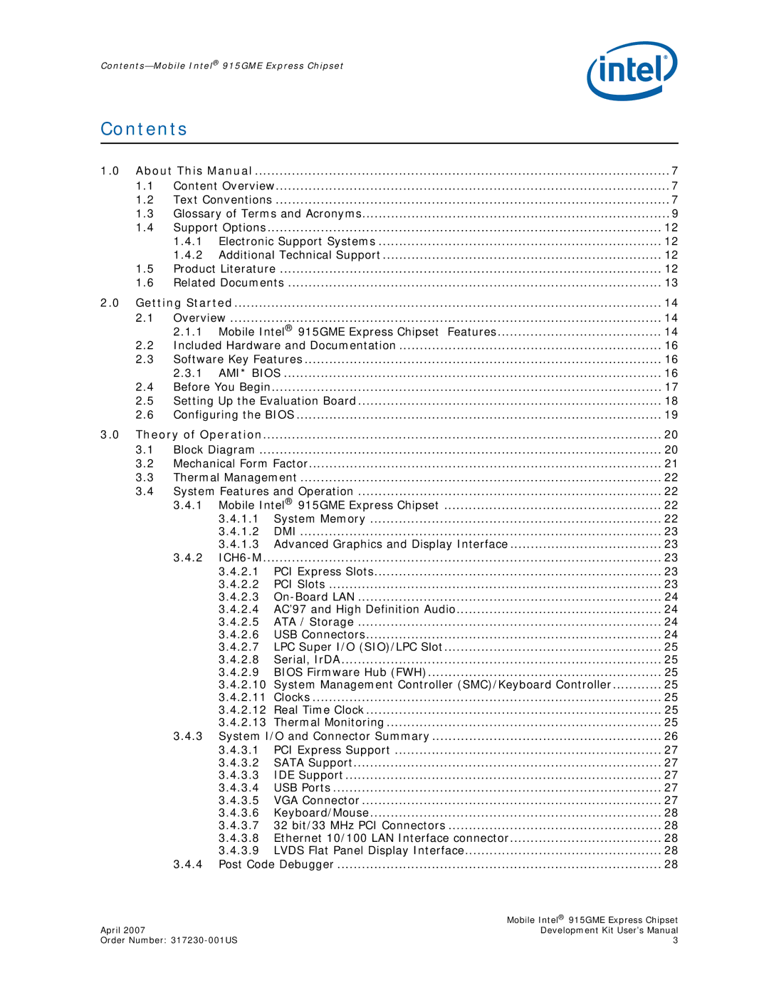 Intel 915GME user manual Contents 