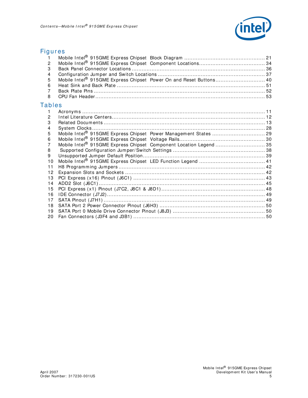 Intel 915GME user manual Figures, Tables 