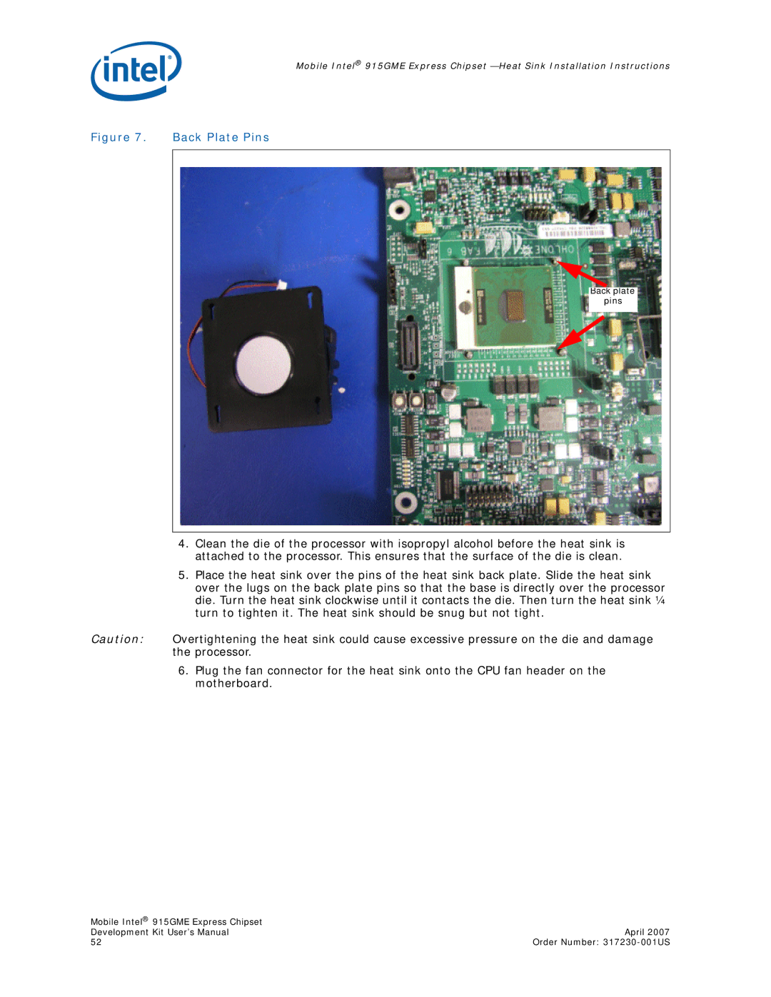 Intel 915GME user manual Back Plate Pins 