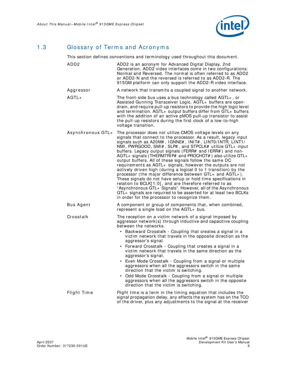 Intel 915GME user manual Glossary of Terms and Acronyms, ADD2 