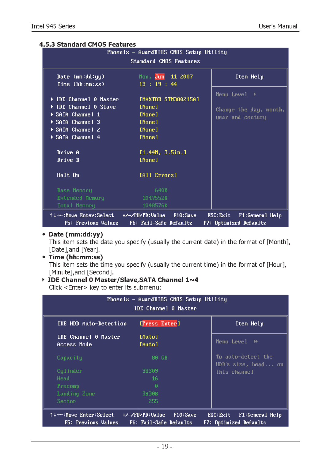 Intel 945GZT, 945GCT user manual ・ Date mmddyy, ・ Time hhmmss 