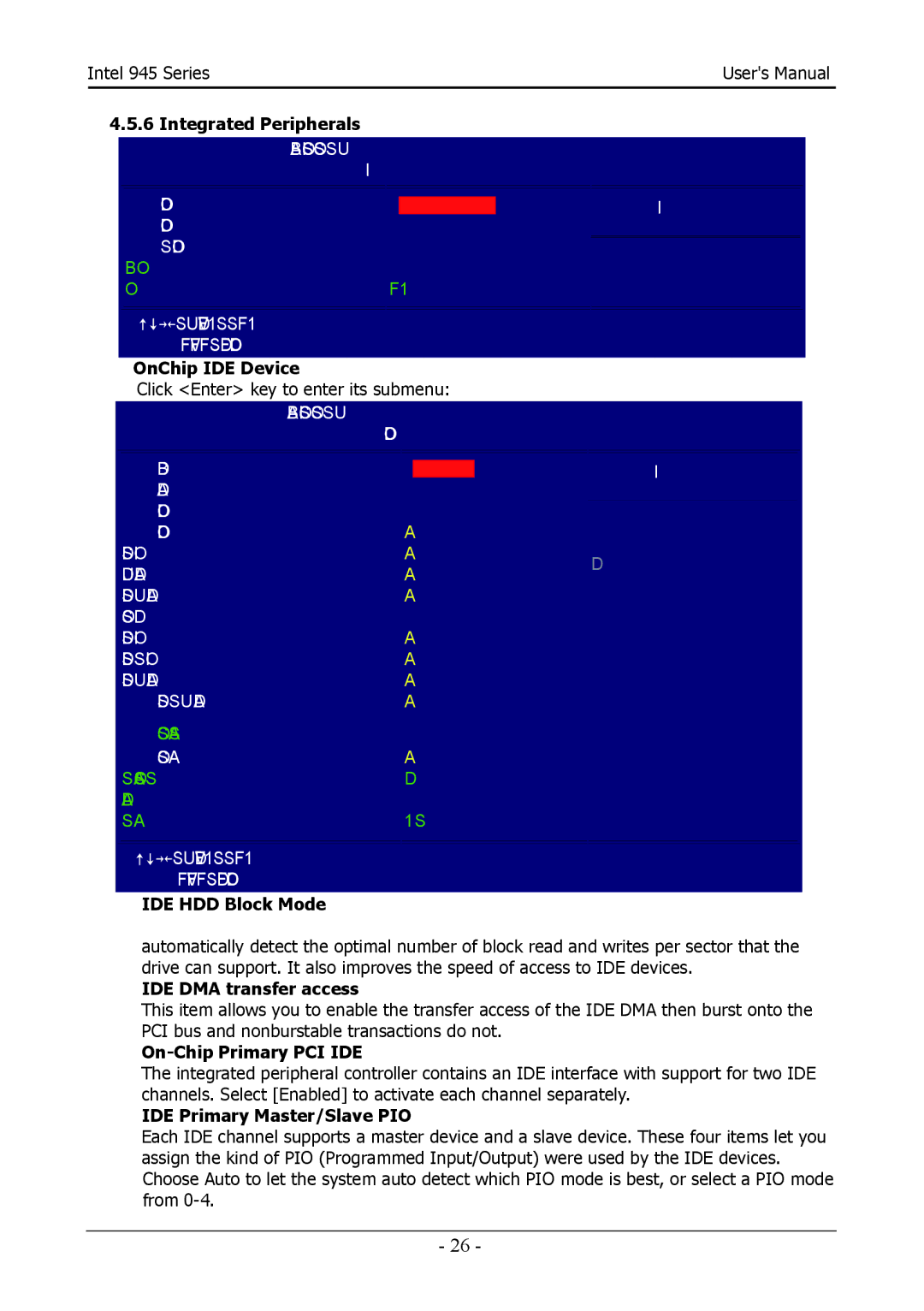 Intel 945GCT, 945GZT user manual OnChip IDE Device, IDE HDD Block Mode, IDE DMA transfer access, On-Chip Primary PCI IDE 