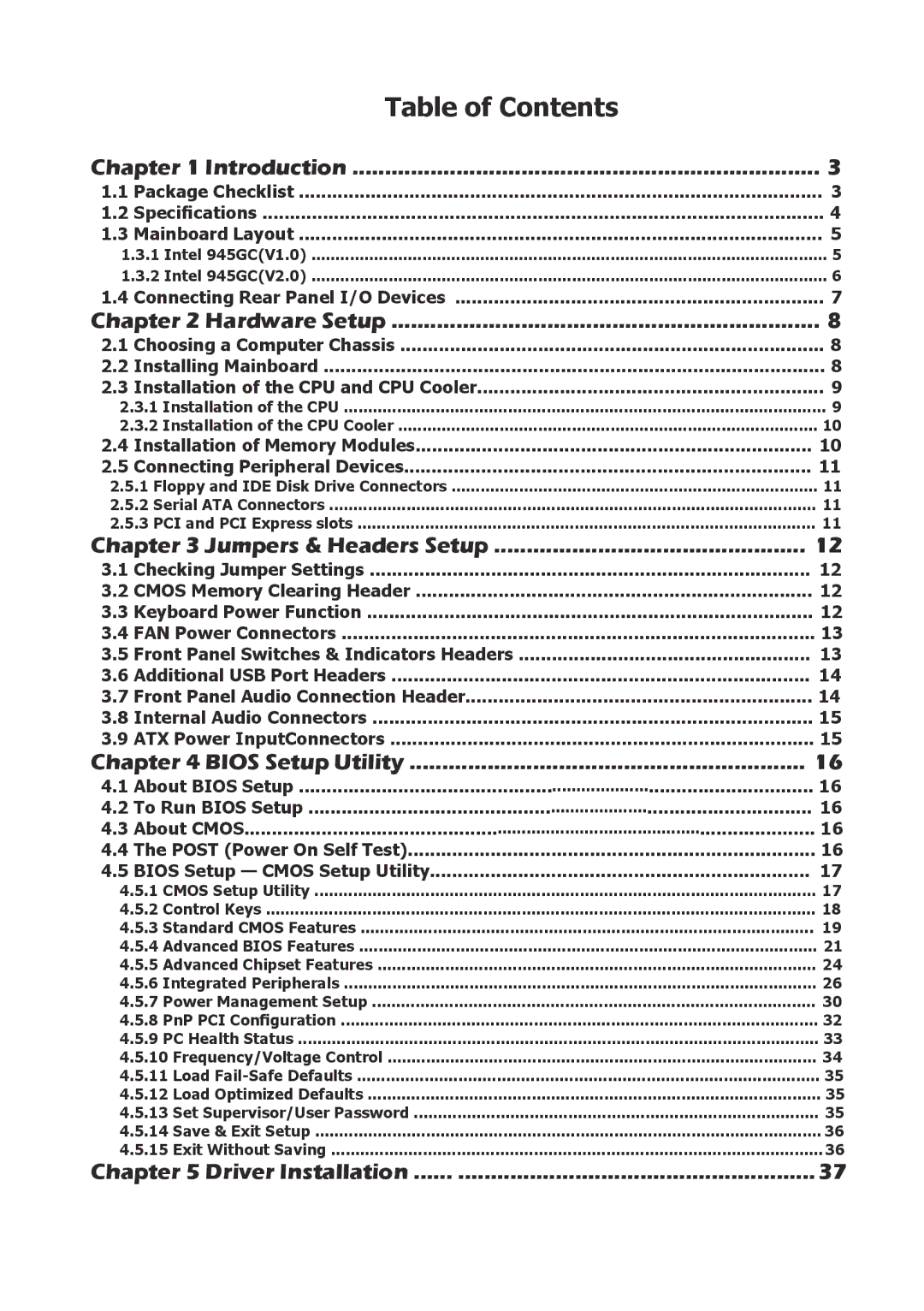 Intel 945GCT, 945GZT user manual Table of Contents 