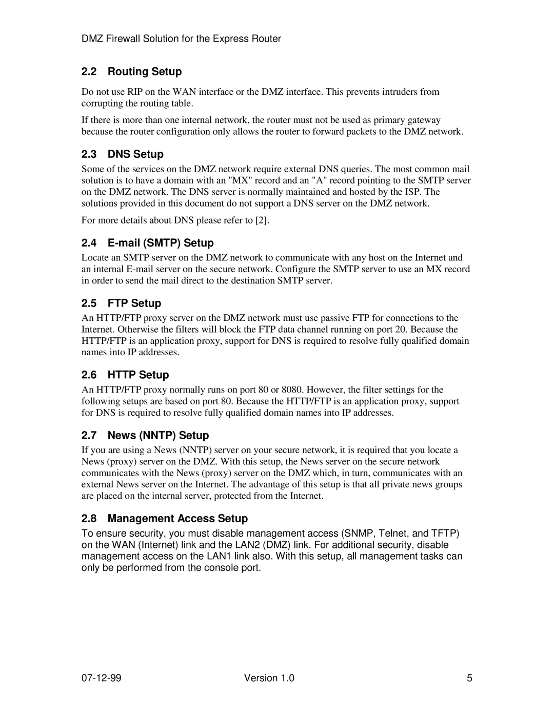 Intel 9515 Routing Setup, DNS Setup, Mail Smtp Setup, FTP Setup, Http Setup, News Nntp Setup, Management Access Setup 