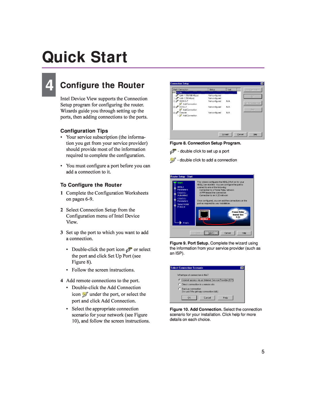 Intel 9545 quick start Quick Start, Configuration Tips, To Configure the Router 
