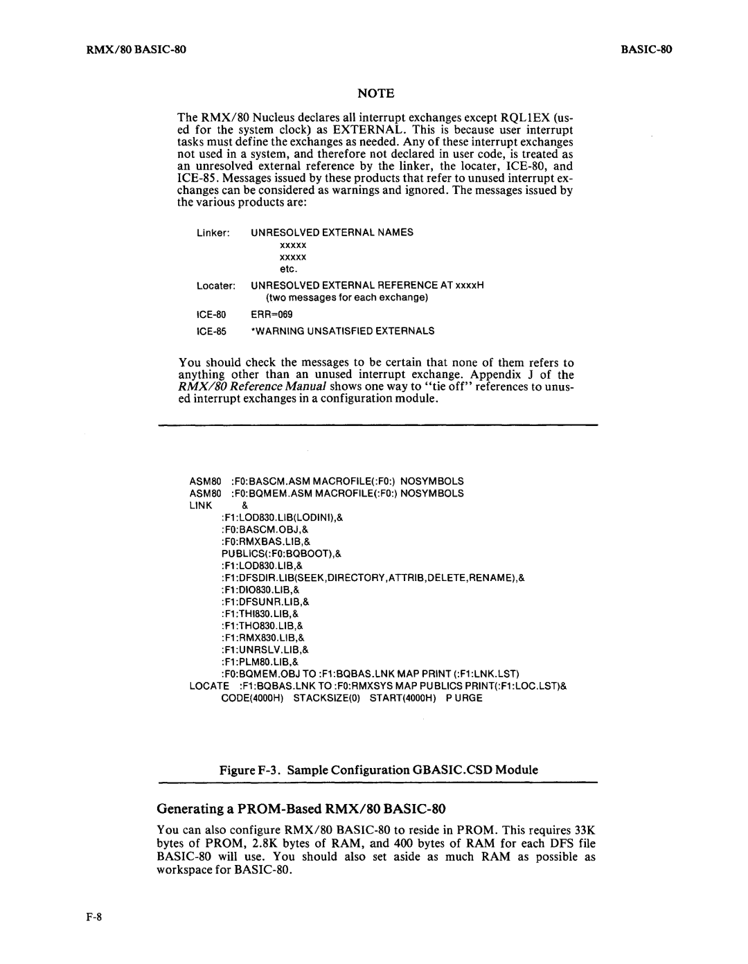 Intel 9800758-02 manual Generating a PROM-Based RMX/80 BASIC-80 