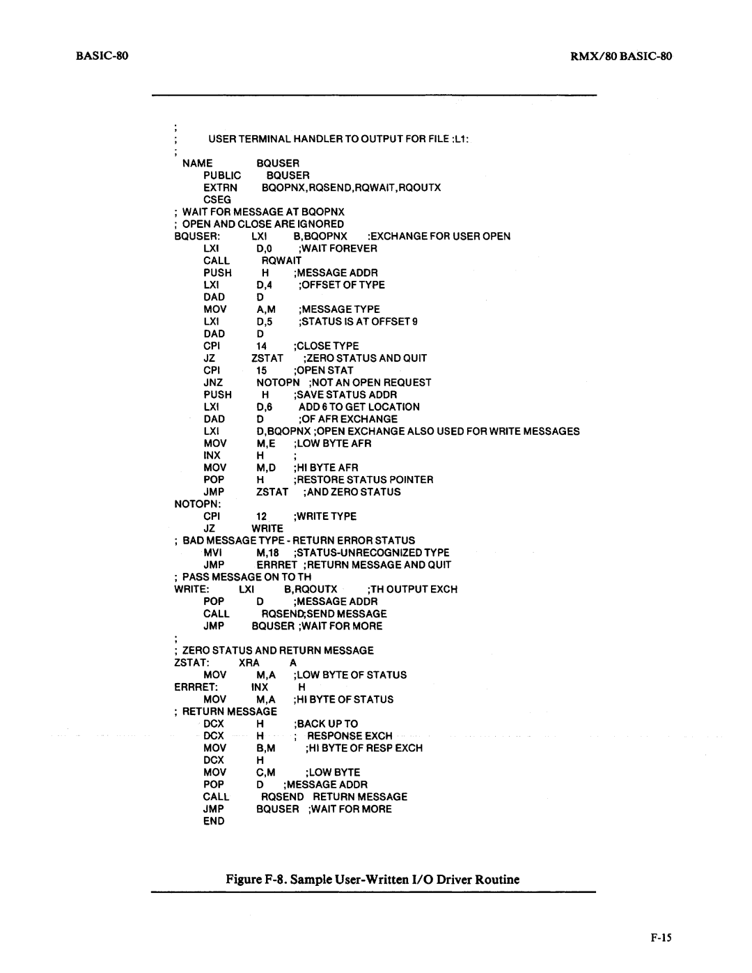 Intel 9800758-02 manual Figure F-S. Sample User-Written 1/0 Driver Routine 