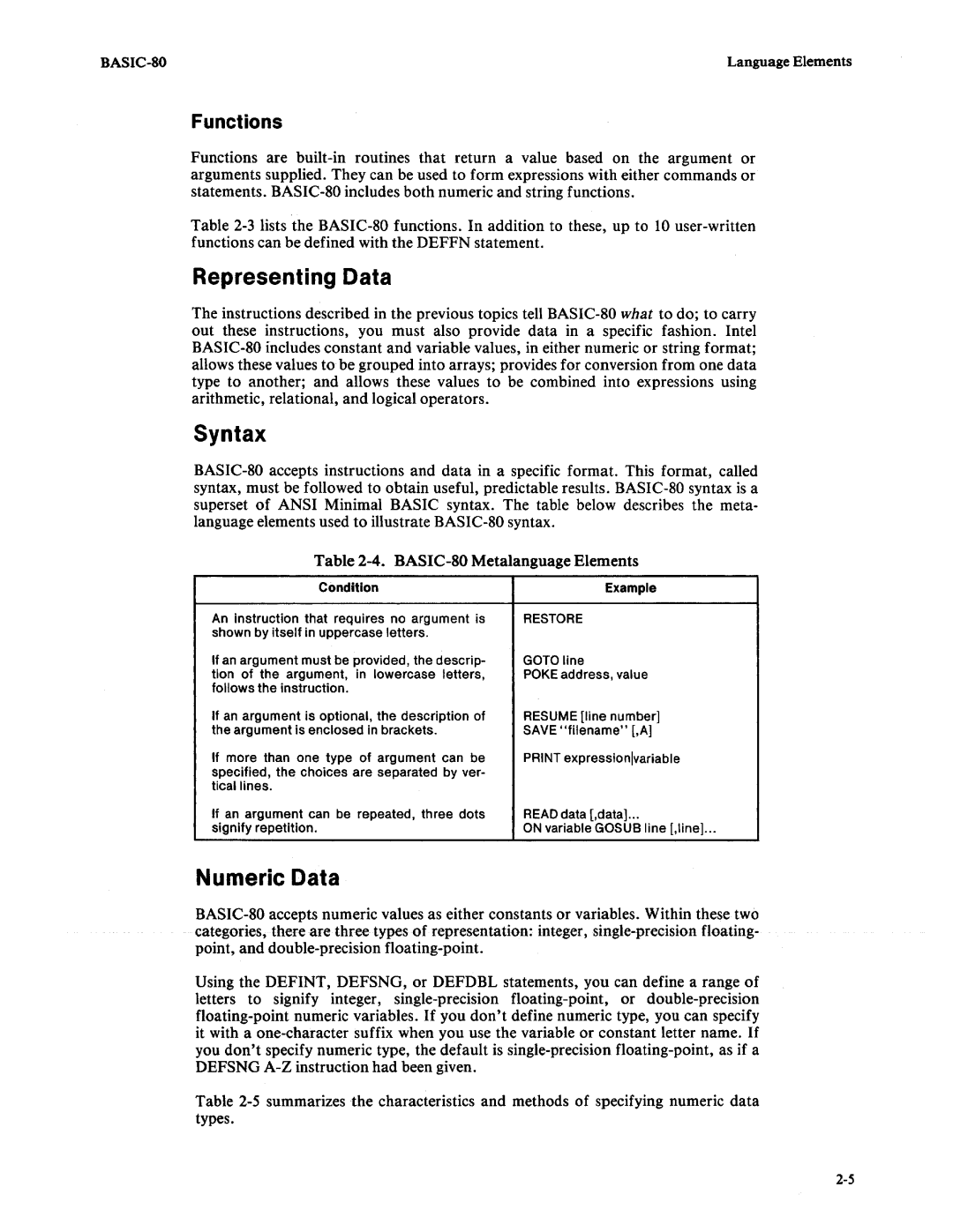 Intel 9800758-02 manual Representing Data, Functions 