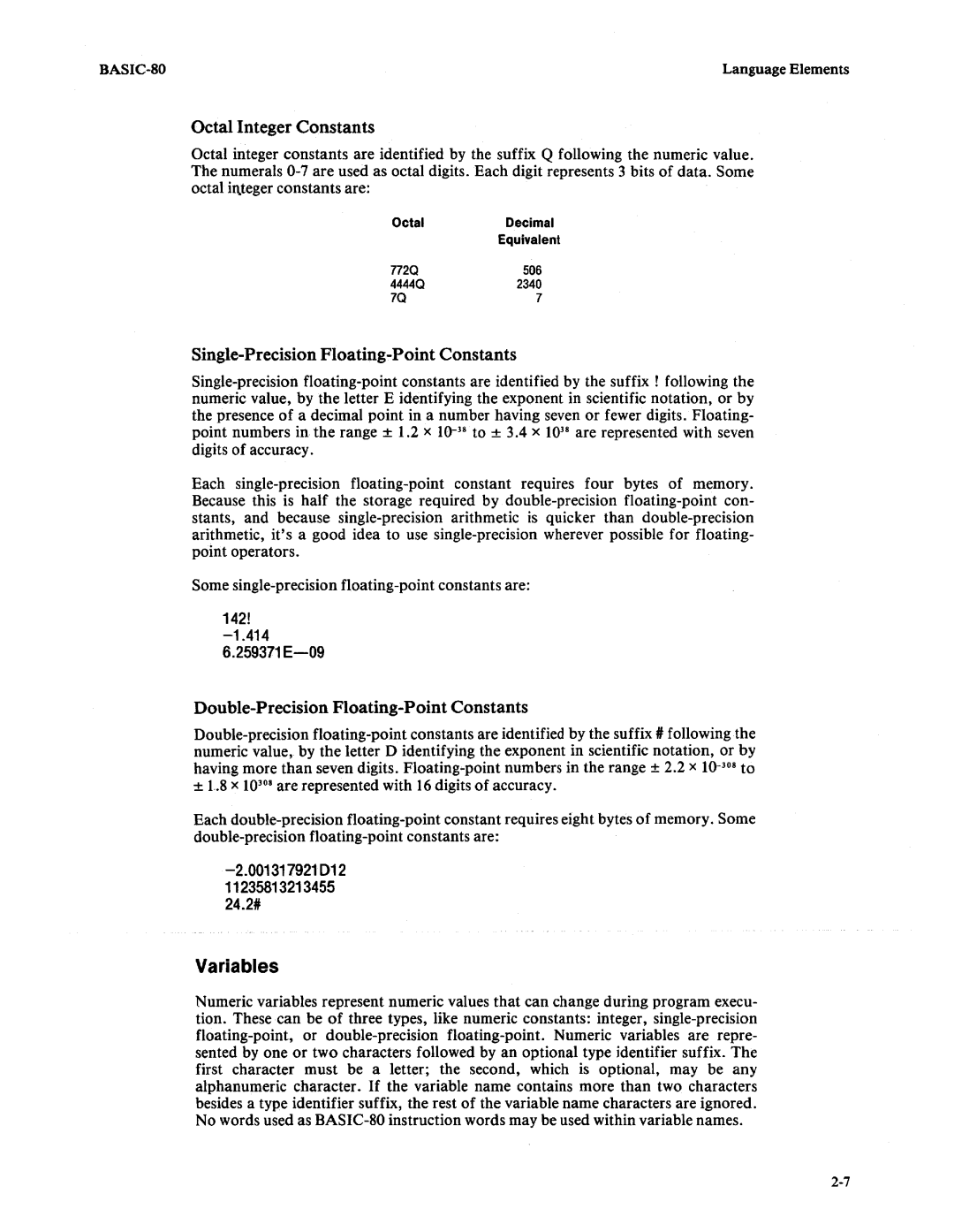 Intel 9800758-02 manual Octal Integer Constants, Single-Precision Floating-Point Constants 