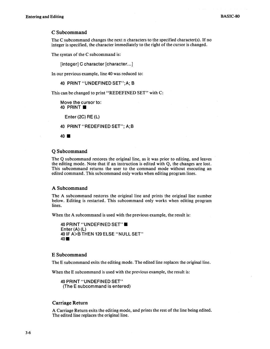 Intel 9800758-02 Integer C character character, Move the cursor to PRINT. Enter 2C RE L, Print Undefined SET. Enter a L 