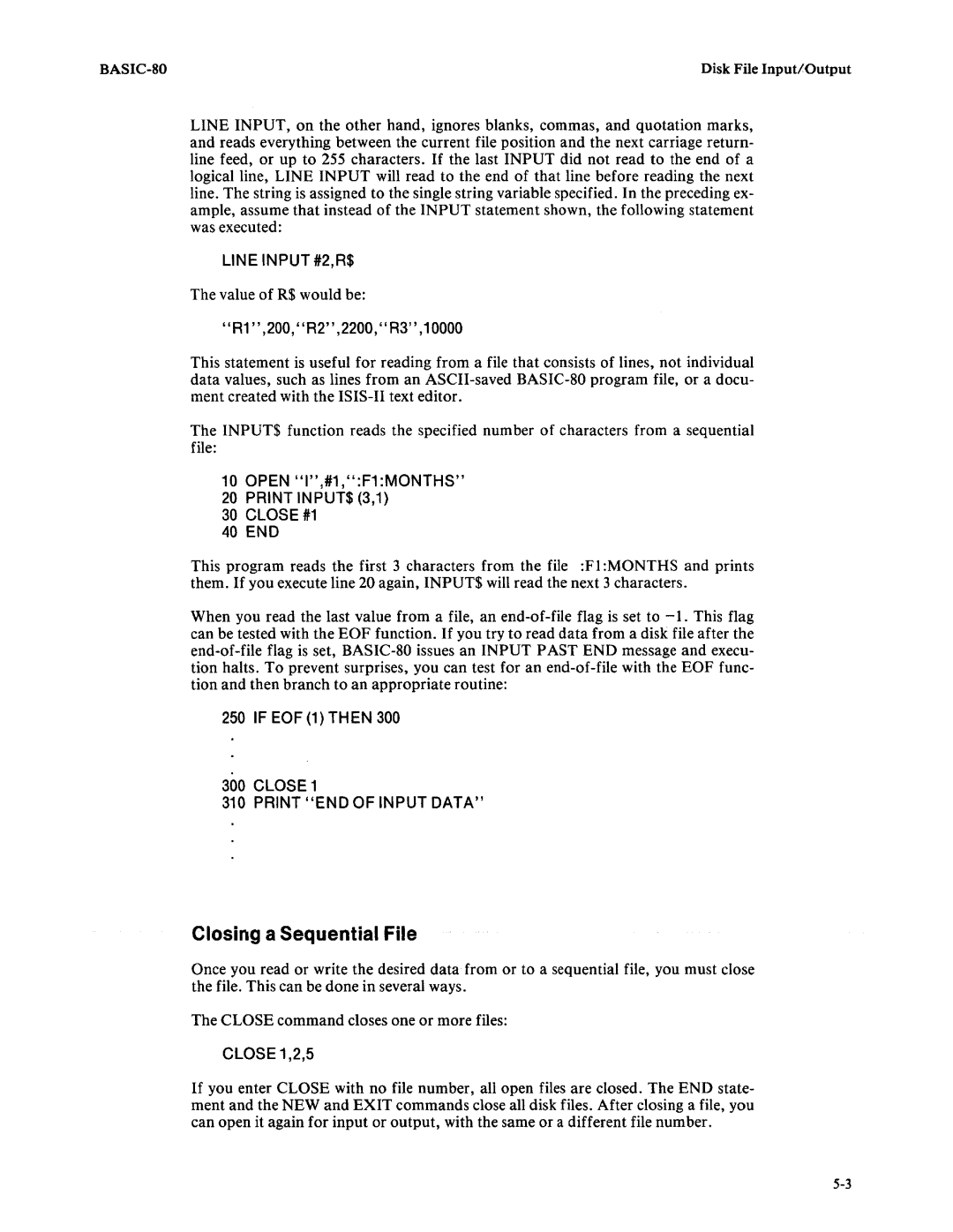 Intel 9800758-02 manual Closing a Sequential File, Value of R$ would be 