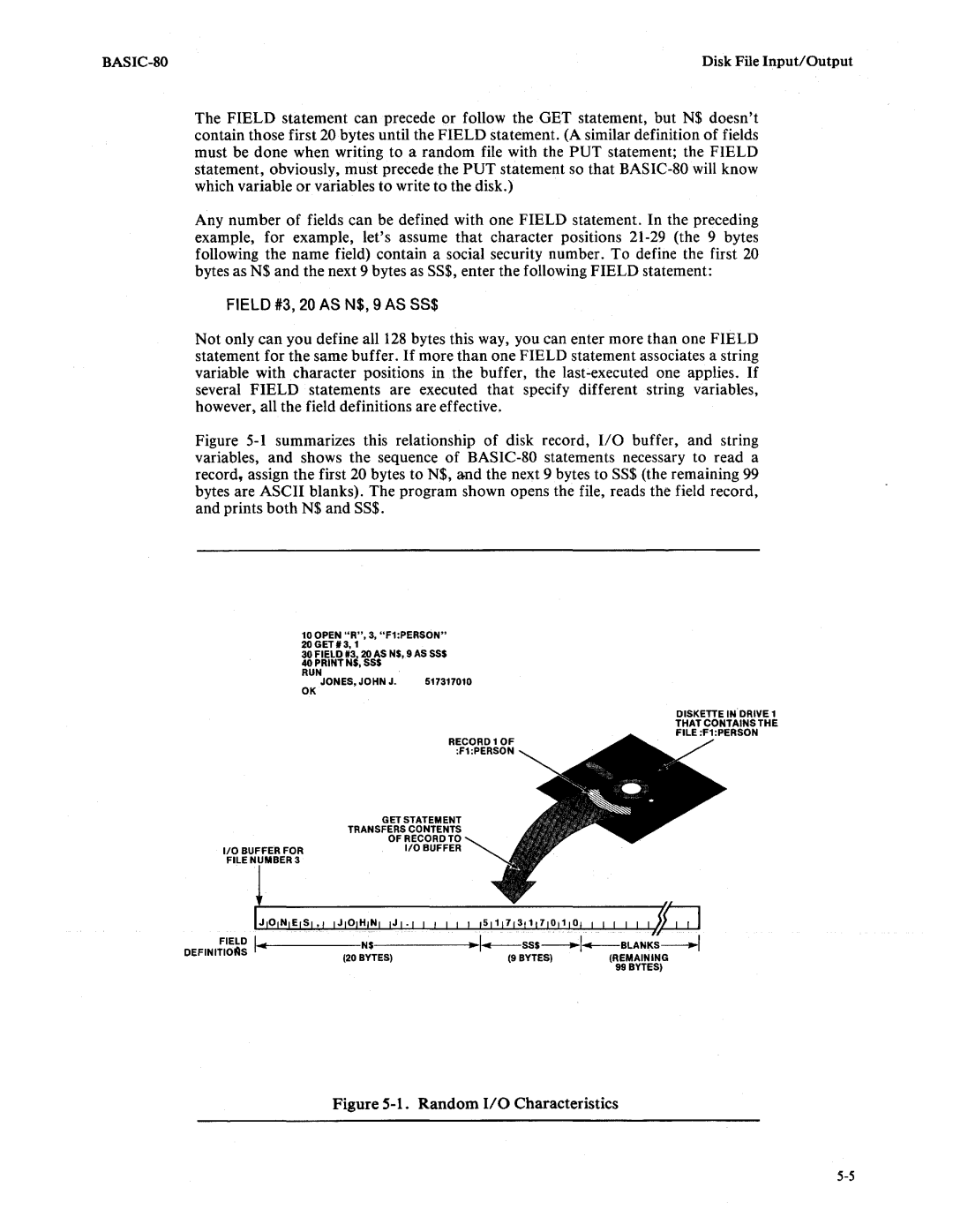 Intel 9800758-02 manual Disk File Input/Output, Field #3, 20 AS N$, 9 AS SS$ 