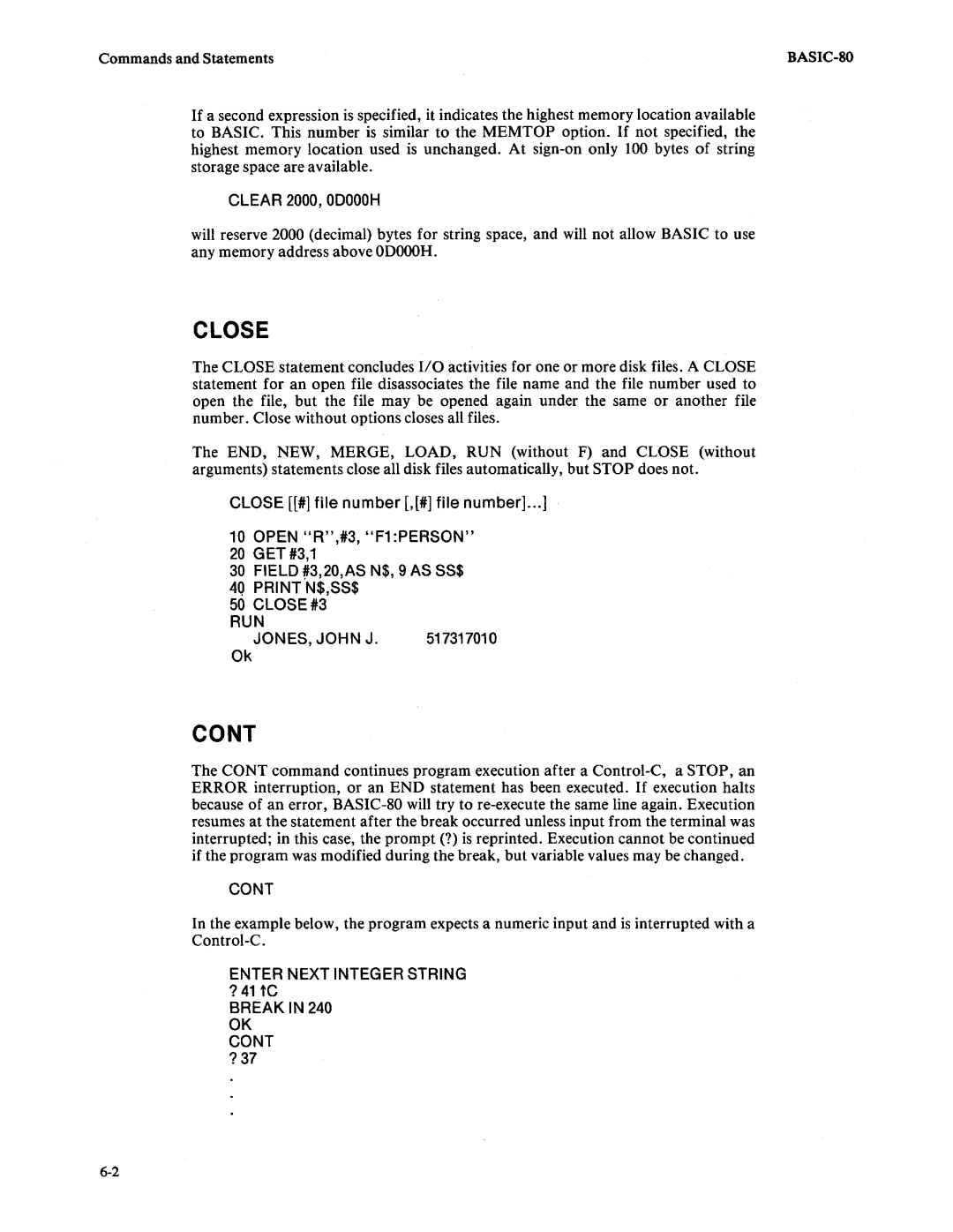 Intel 9800758-02 manual Close, Commands and Statements 