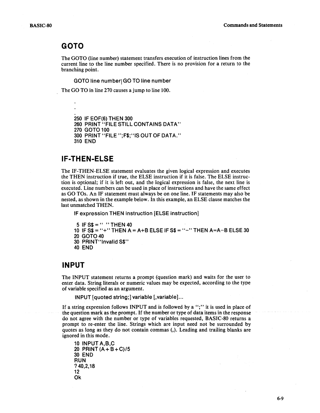 Intel 9800758-02 manual If-Then-Else, Input, Goto 