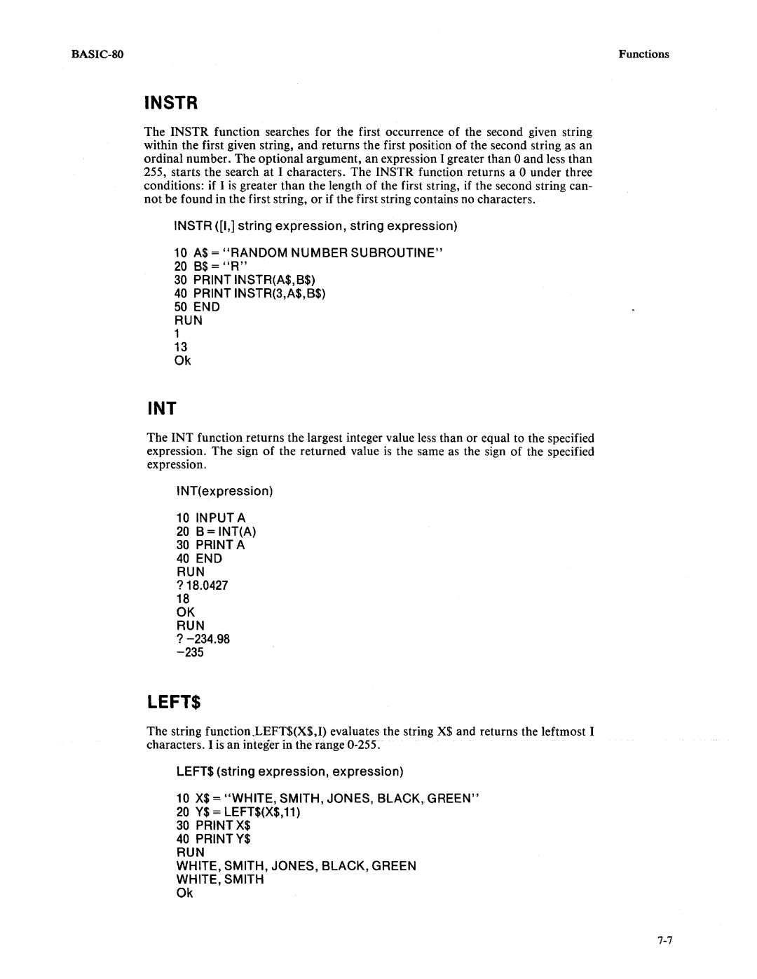 Intel 9800758-02 manual Int, Instr, Left$ 