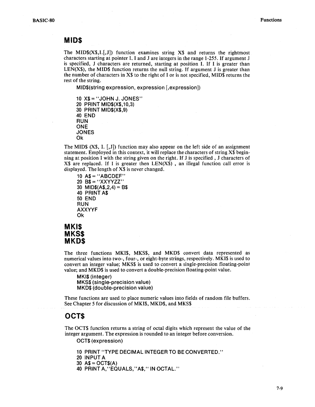 Intel 9800758-02 manual Mid$, Mki$ Mks$ Mkd$, Oct$ 