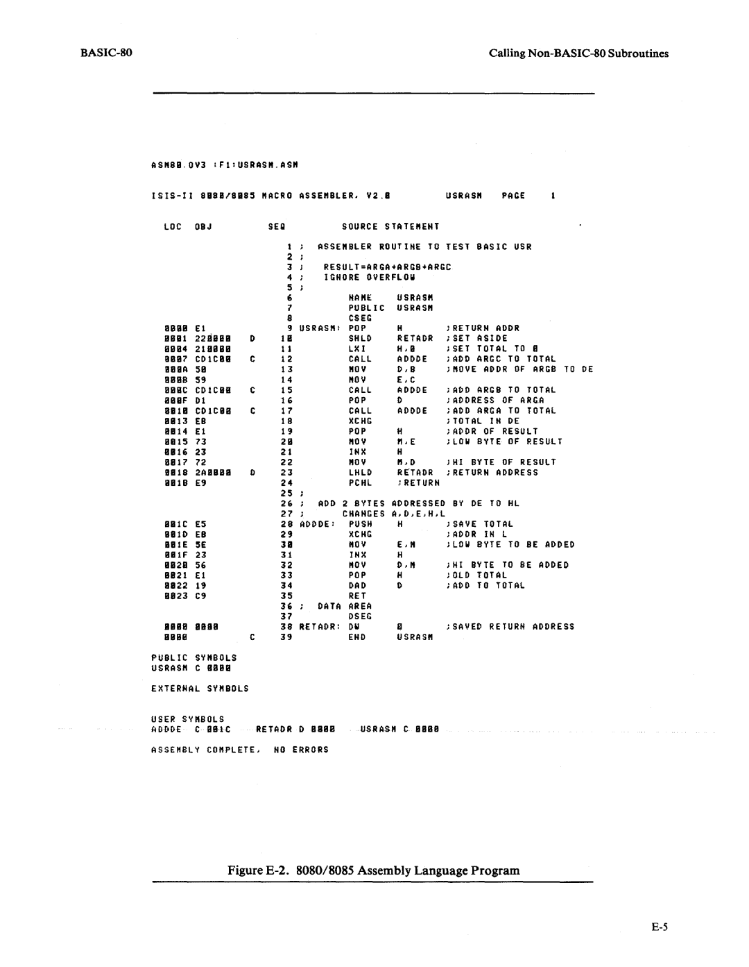 Intel 9800758-02 manual Figure E-2 /8085 Assembly Language Program 