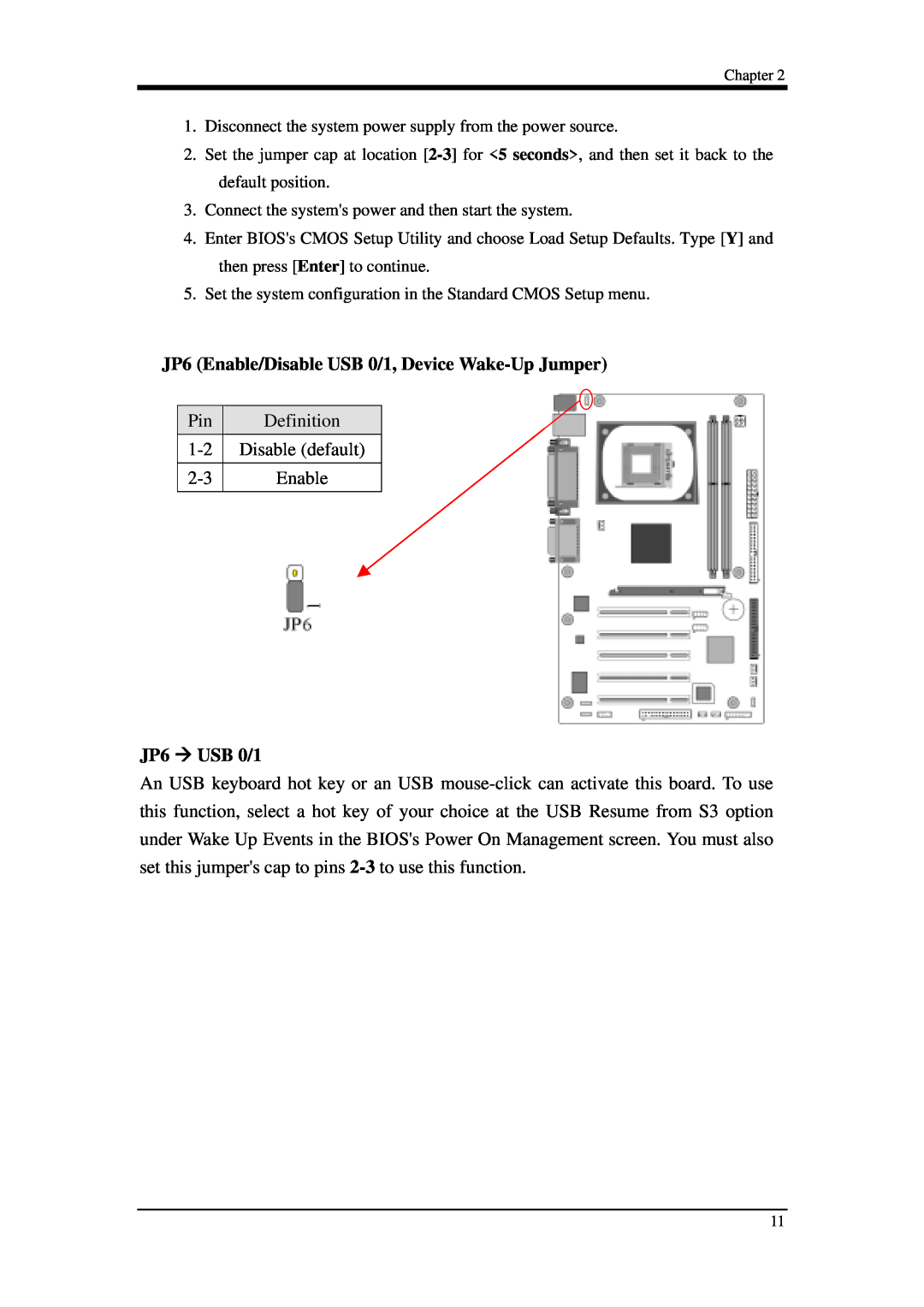 Intel 9EJL4 manual JP6 Enable/Disable USB 0/1, Device Wake-UpJumper, JP6 USB 0/1 