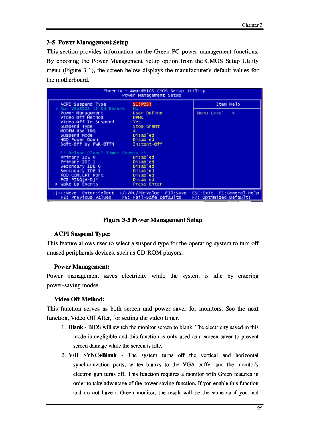 Intel 9EJL4 manual 3-5Power Management Setup, ACPI Suspend Type, Video Off Method 
