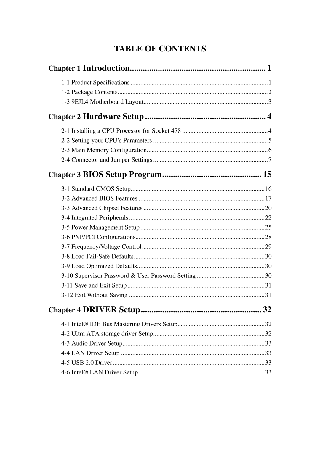 Intel 9EJL4 manual Table of Contents 