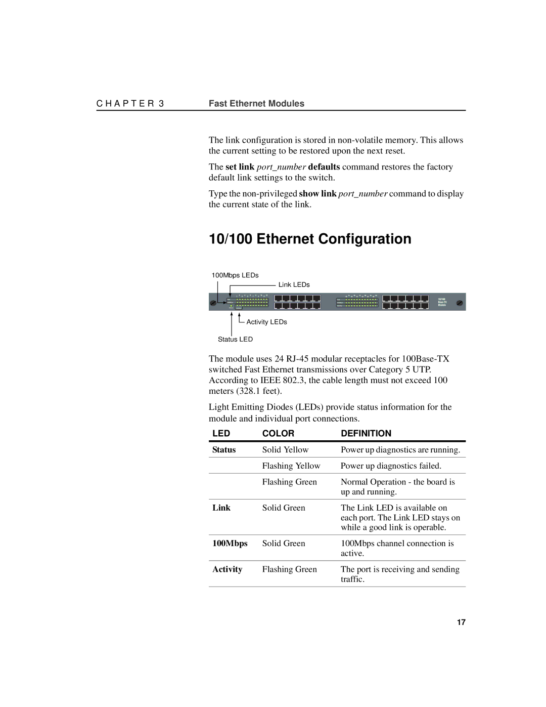 Intel A21721-001 manual 10/100 Ethernet Configuration, Status, 100Mbps, Activity 