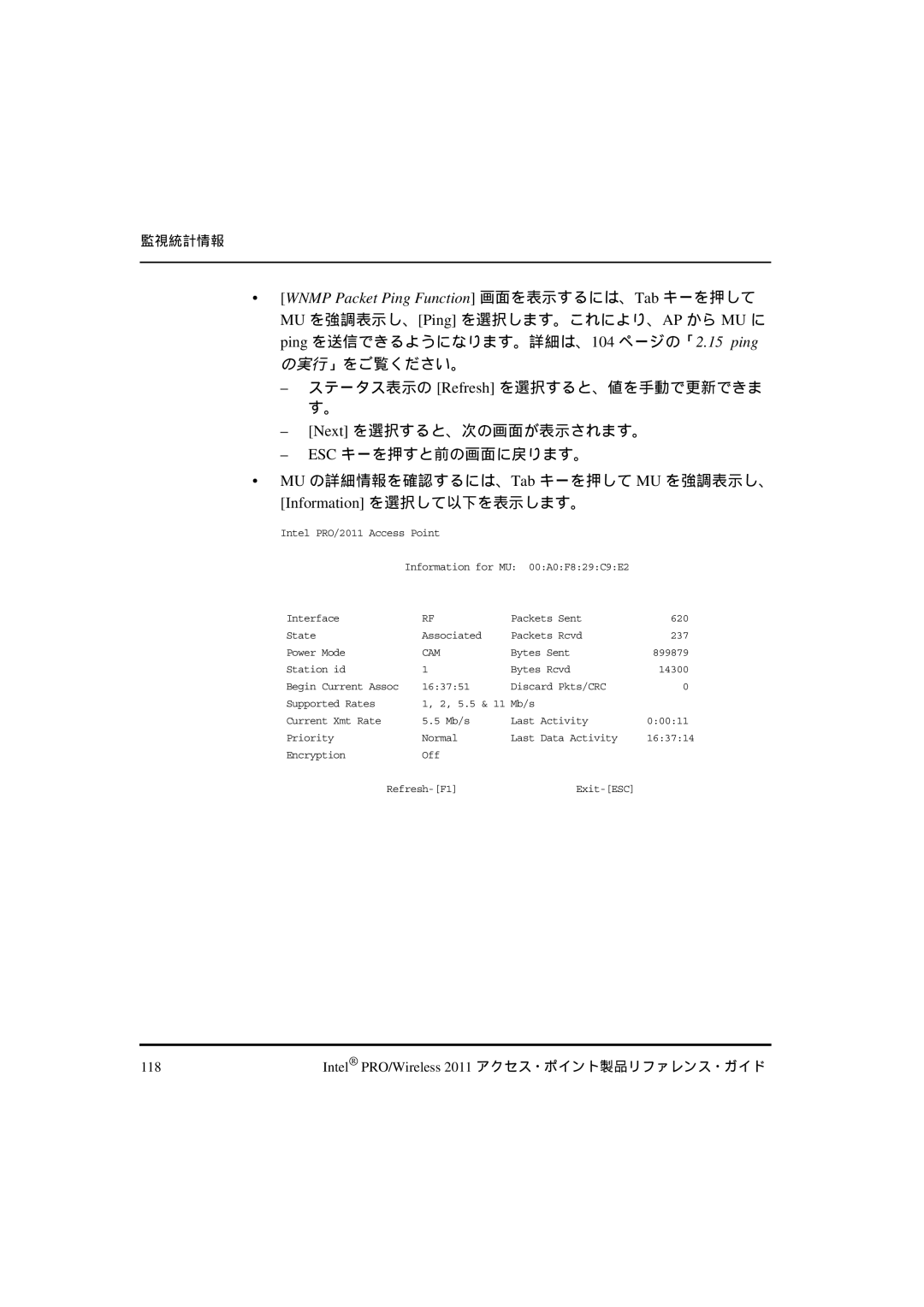 Intel A28557-01, A28553-01, A28555-01 manual Wnmp Packet Ping Function 画面を表示するには、Tab キーを押して, Cam 