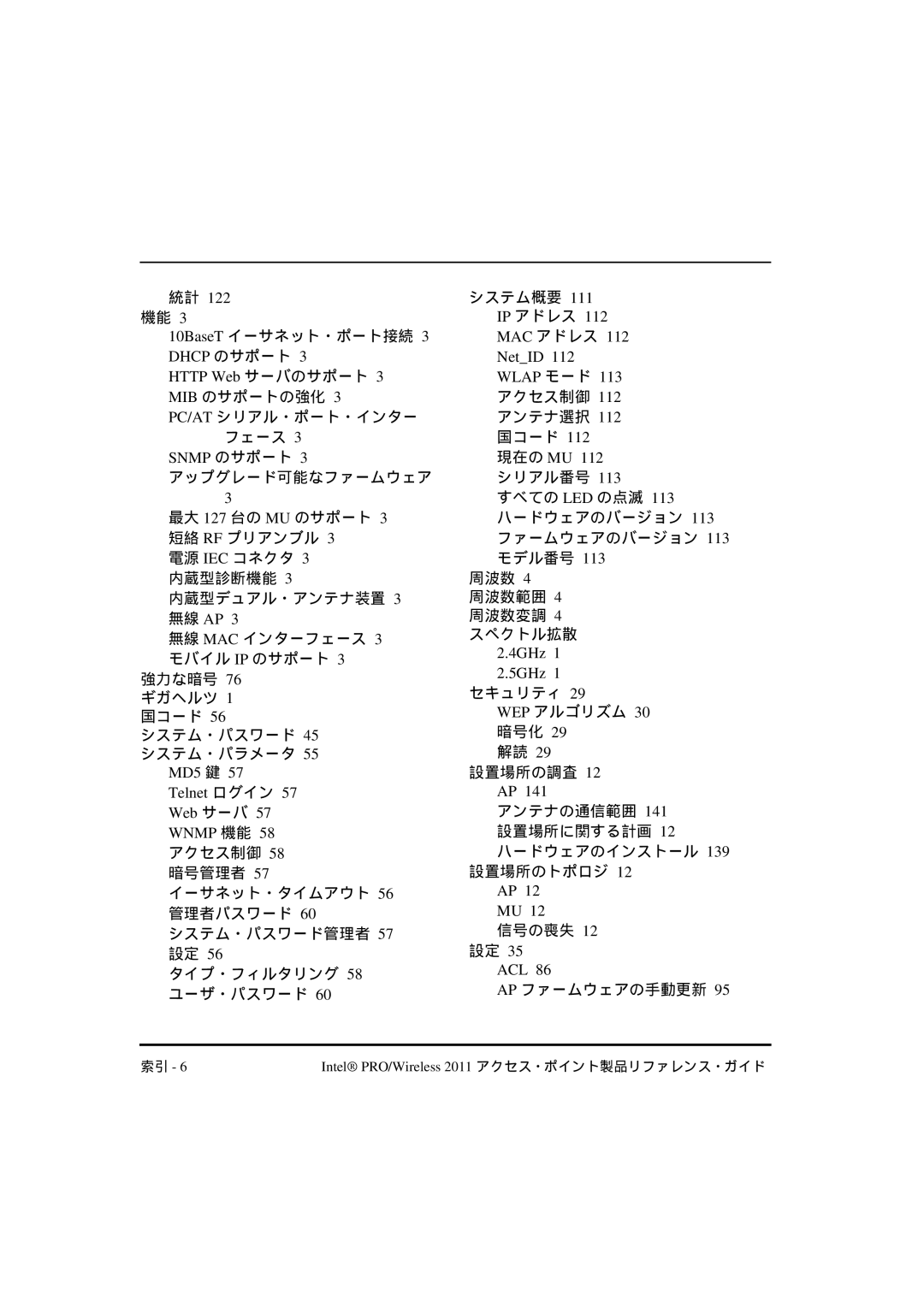 Intel A28553-01, A28557-01, A28555-01 manual MD5 鍵 Telnet ログイン Web サーバ Wnmp 機能, IP アドレス MAC アドレス NetID, 現在の Mu, 4GHz 1 2.5GHz 