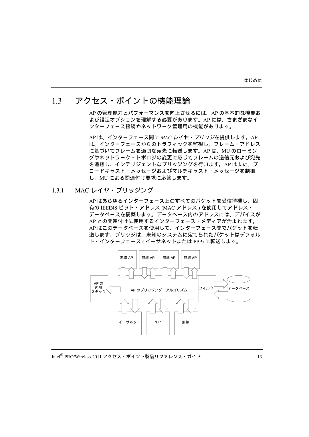 Intel A28557-01, A28553-01, A28555-01 manual アクセス・ポイントの機能理論, Mac レイヤ・ブリッジング 