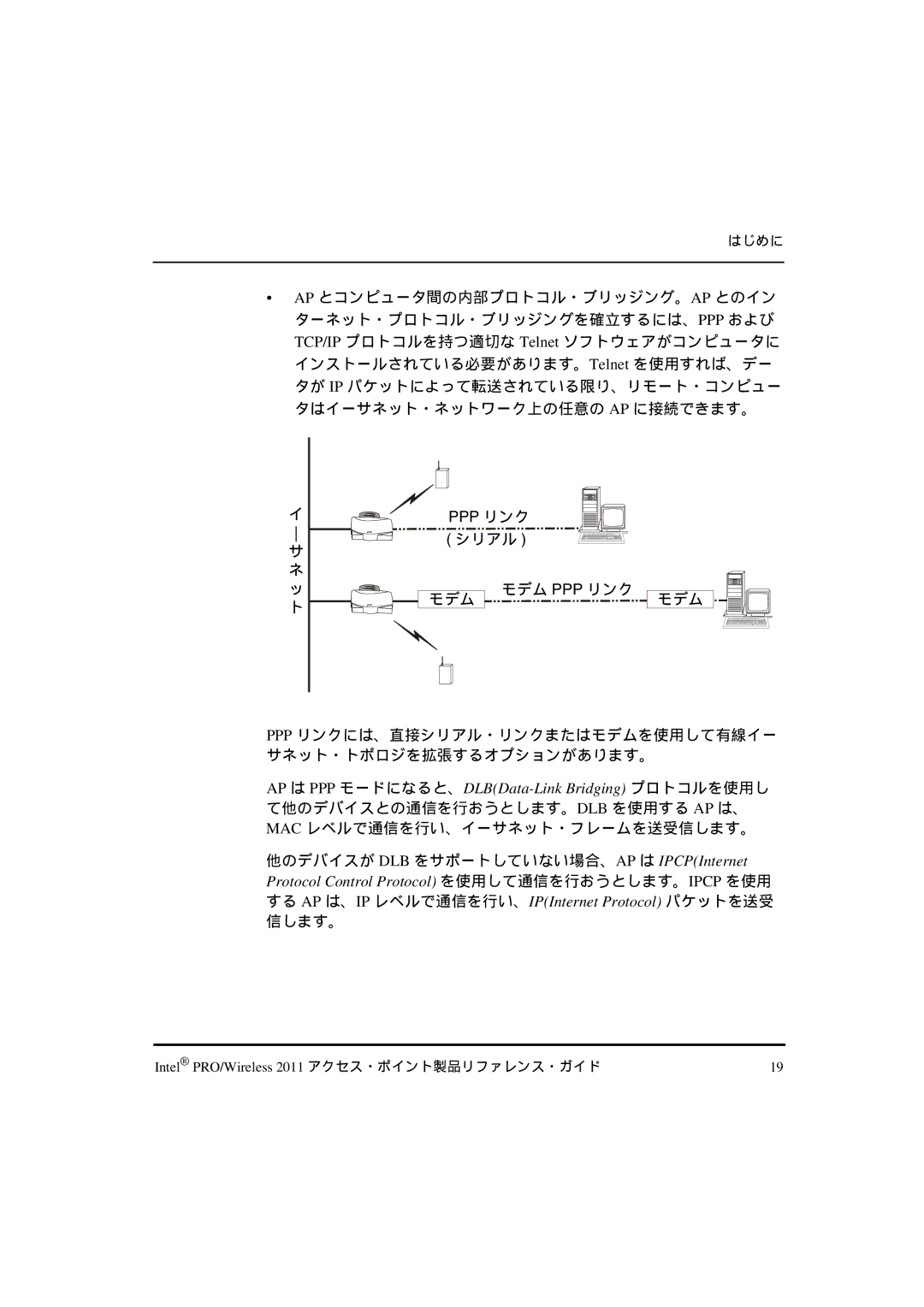 Intel A28557-01 Protocol Control Protocol を使用して通信を行おうとします。IPCP を使用, する AP は、IP レベルで通信を行い、IPInternet Protocol パケットを送受 信します。 