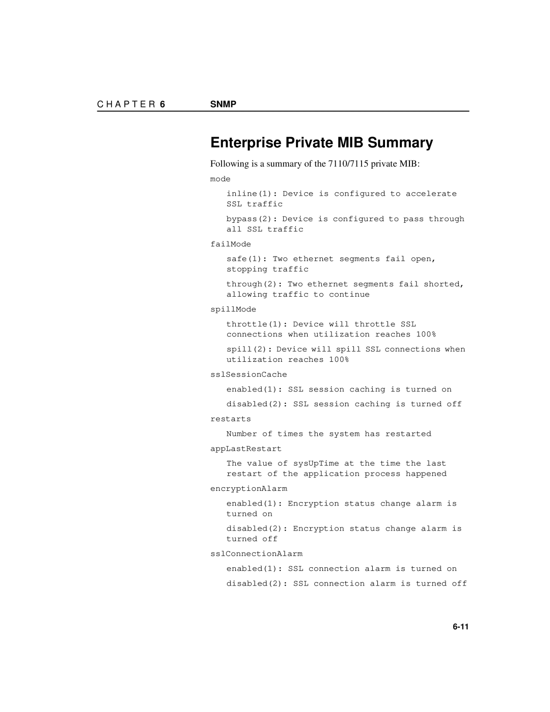 Intel A31032-001 manual Enterprise Private MIB Summary, Following is a summary of the 7110/7115 private MIB 