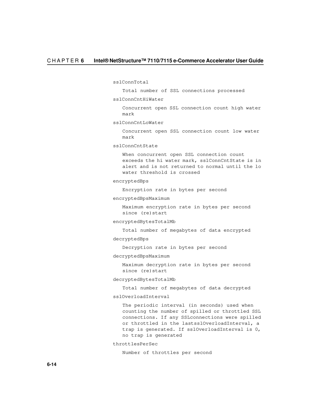 Intel A31032-001 manual ThrottlesPerSec Number of throttles per second 