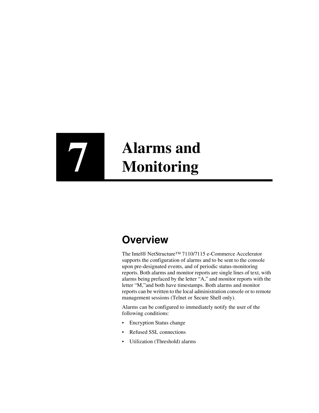 Intel A31032-001 manual Alarms Monitoring, Overview 