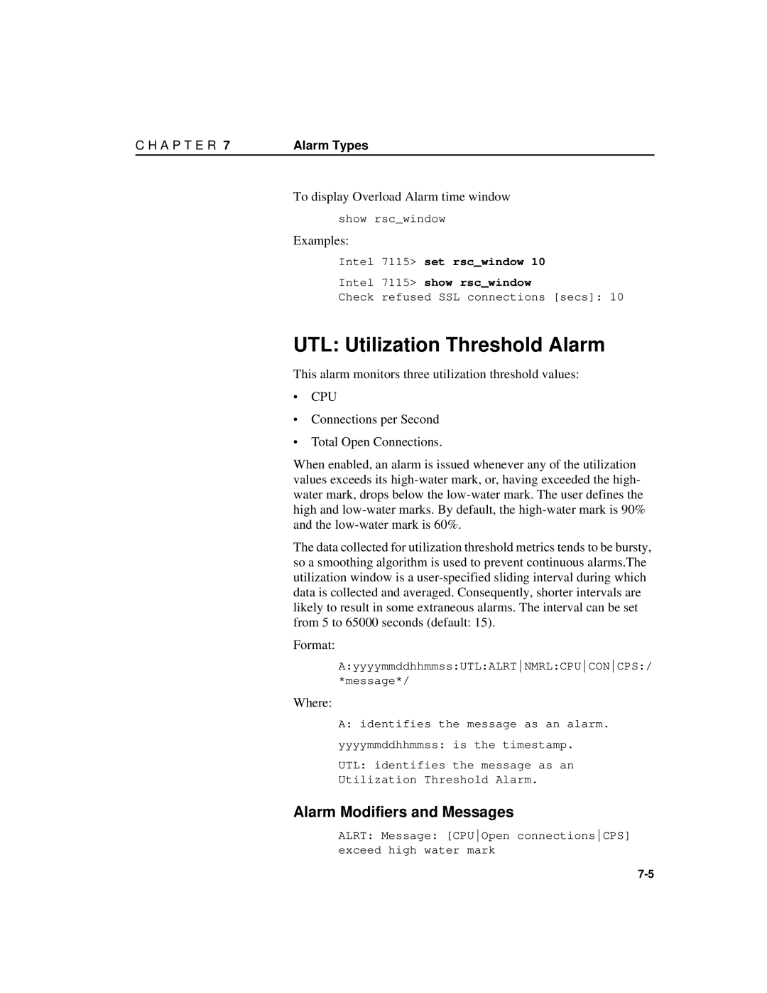 Intel A31032-001 manual UTL Utilization Threshold Alarm, To display Overload Alarm time window 