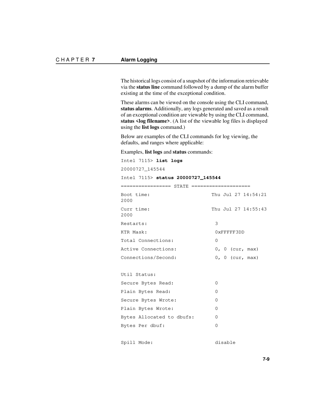 Intel A31032-001 manual Intel 7115 status 