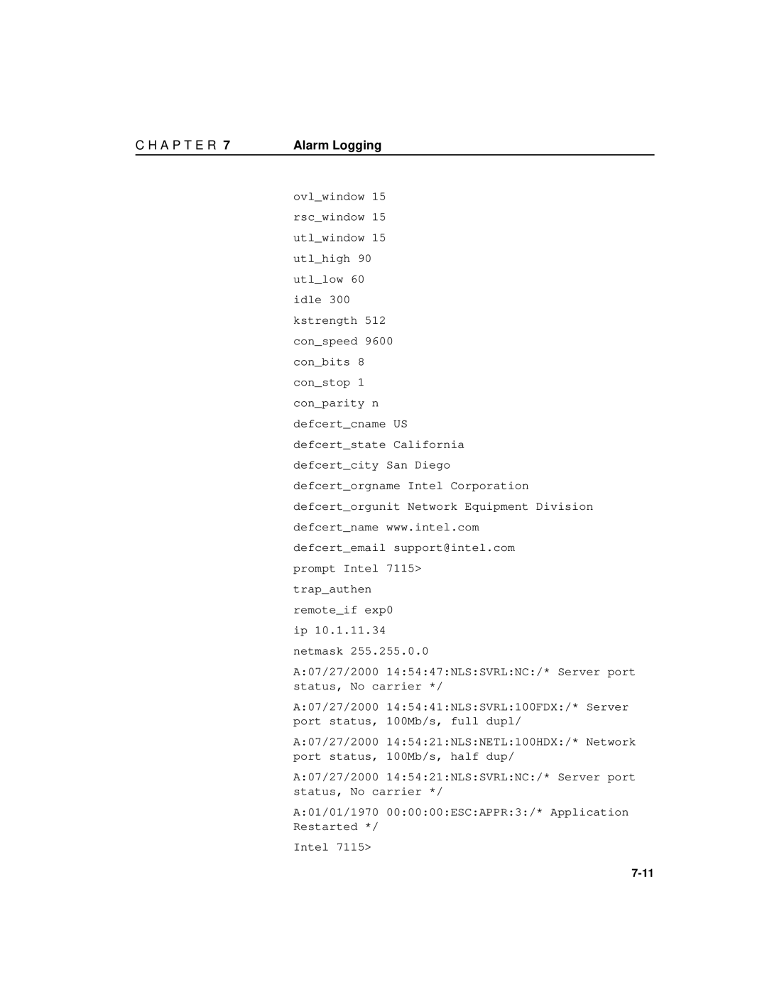 Intel A31032-001 manual Ip 10.1.11.34 netmask 