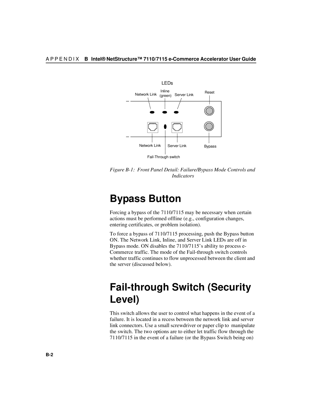 Intel A31032-001 manual Bypass Button, Fail-through Switch Security Level 